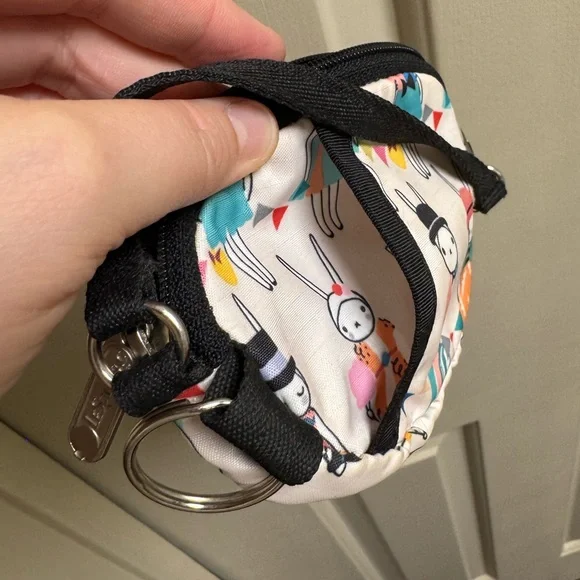 LeSportsac Round Wristlet Pouch in Cream with Multicolor Bunny Picnic Print - Picture 4 of 10